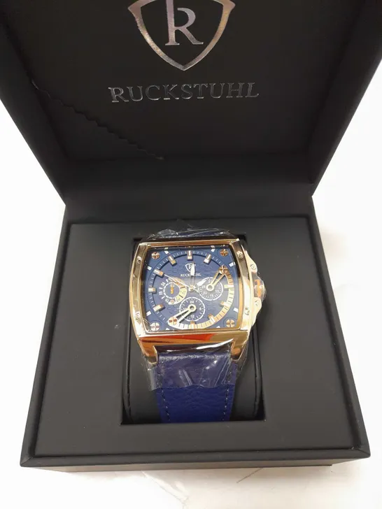 RUCKSTUHL TRIPLE DIAL BLUE LEATHER STRAP WRISTWATCH