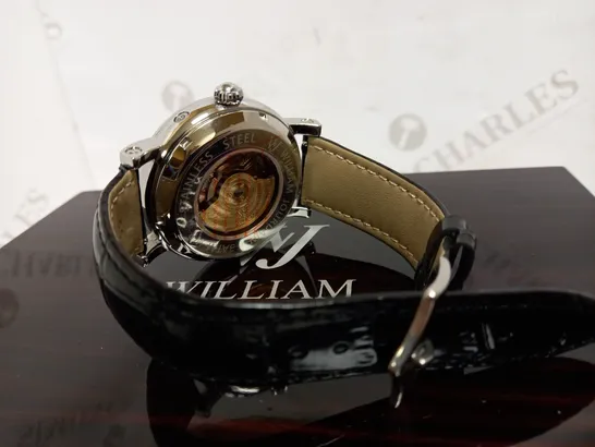 WILLIAM JOURDAIN PART SKELETON WAVE DIAL LEATHER STRAP WATCH