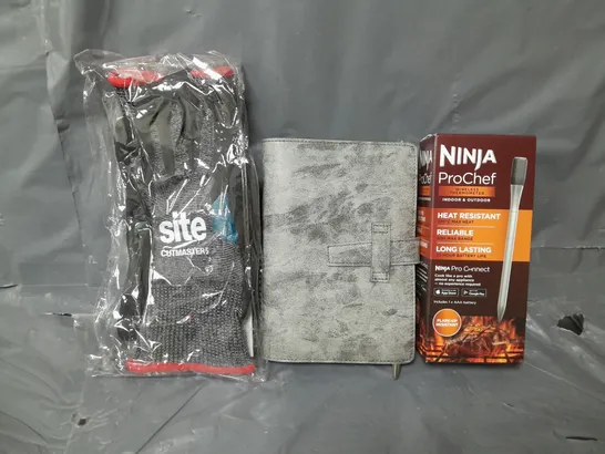 BOX OF APPROXIMATELY 8 ASSORTED ITEMS TO INCLUDE - NINJA PROCHEF , NOTEBOOK , SITE GLOVES ETC