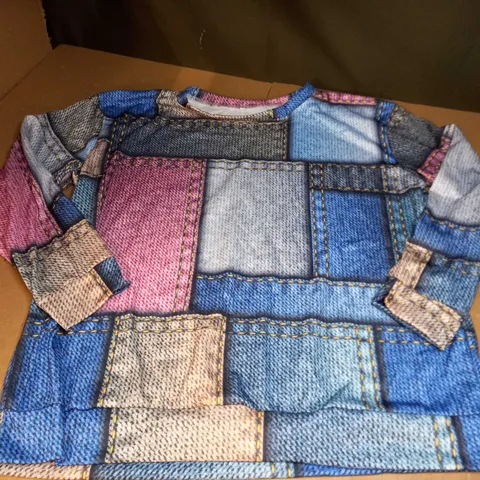 DENIM PATCHWORK EFFECT JUMPER - SIZE L