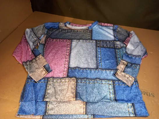 DENIM PATCHWORK EFFECT JUMPER - SIZE L