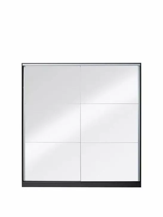 BOXED UNIVERSAL BLACK/MIRROR SLIDING WARDROBE (4 BOXES)