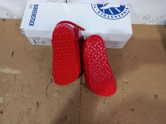 BOXED PAIR OF BIRKENSTOCK RED SANDALS SIZE C9