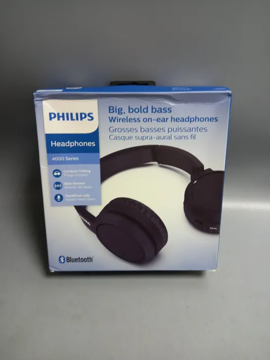 BOXED PHILIPS BIG, BOLD BASS WIRELESS ON-EAR HEADPHONES 4000 SERIES