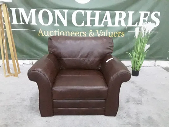 QUALITY DESIGNER VANTAGE ARMCHAIR- BROWN LEATHER