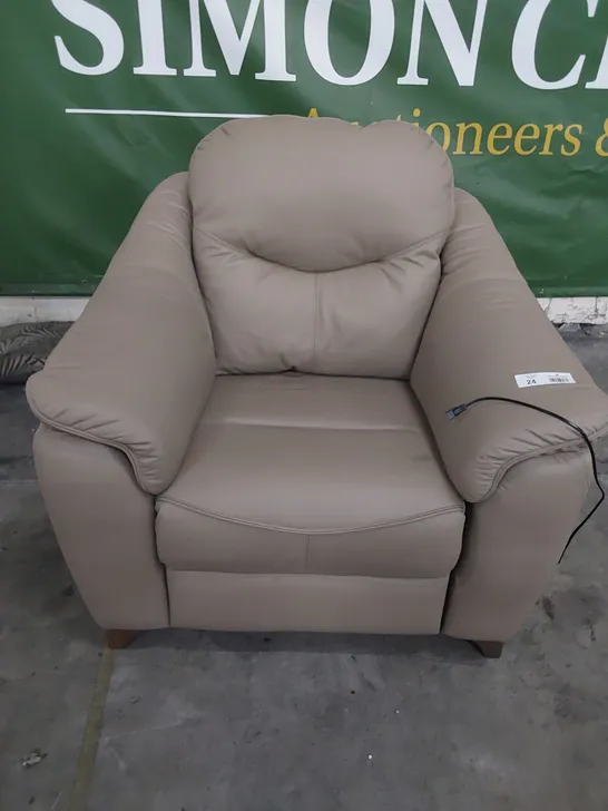 QUALITY BRITISH DESIGNER G PLAN JACKSON POWER RECLINING EASY CHAIR CAMBRIDGE TAUPE LEATHER 