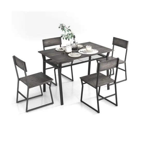 BOXED COSTWAY 5 PIECE DINING TABLE SET WITH STORAGE RACK AND METAL FRAME - GREY (2 BOXES)