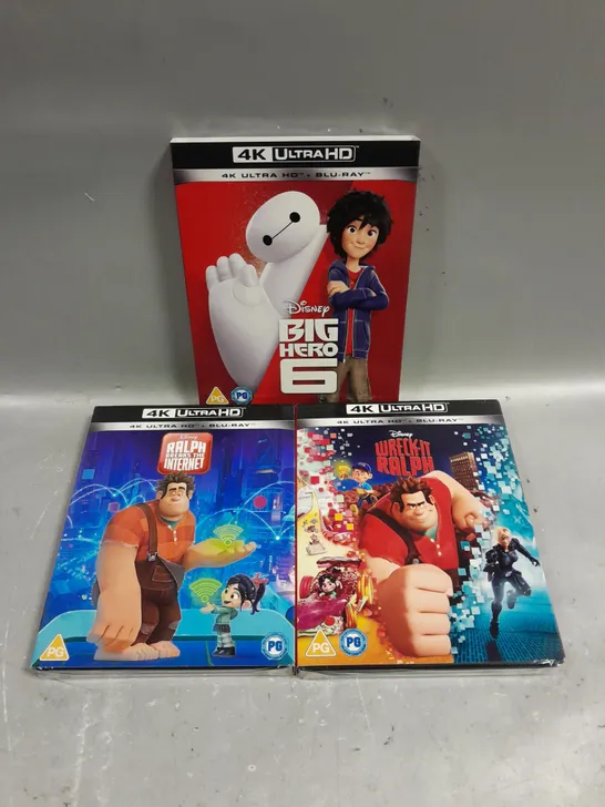 3 X ASSORTED DISNEY 4K ULTRA HD BLU-RAYS TO INCLUDE BIG HERO 6, WRECK-IT RALPH & RALPH BREAKS THE INTERNET 