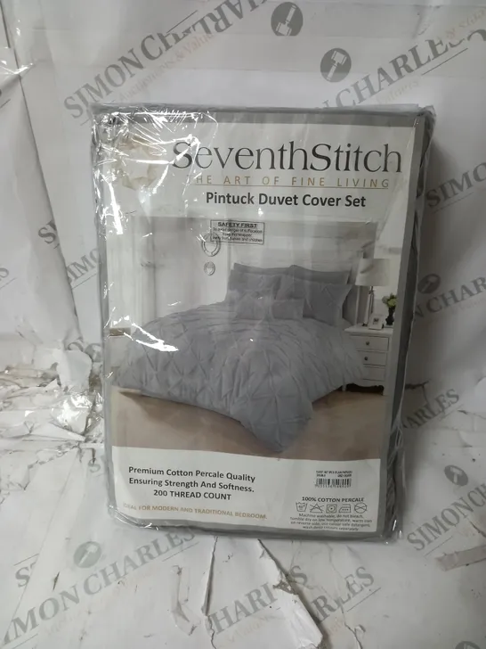 SEVENTH STITCH PINTUK DUVET COVER SET DOUBLE GREY SILVER