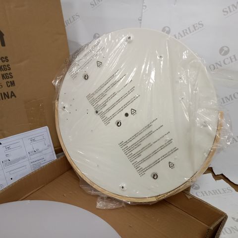 BOXED ROUND CREAM/WOOD DETAILED LIGHT FITTING