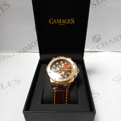 GAMAGES OF LONDON LIMITED EDITION HAND ASSEMBLED VESSEL AUTOMATIC WATCH - ROSE/BROWN 