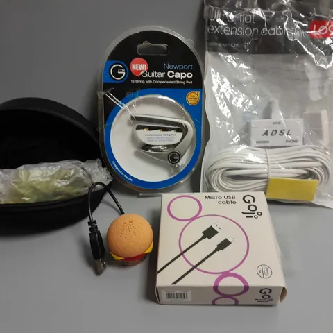 LOT OF 5 ASSORTED ITEMS TO INCLUDE GUITAR CAPO, SPORTS GLASSES AND EXTENSION CABLE KIT