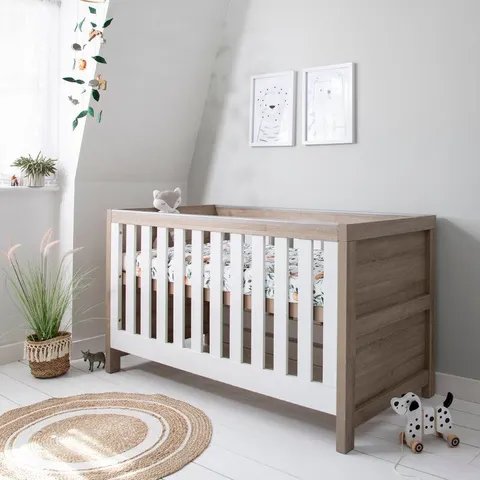 BOXED MODENA 3 IN 1 WHITE/OAK COT BED (2 BOXES)