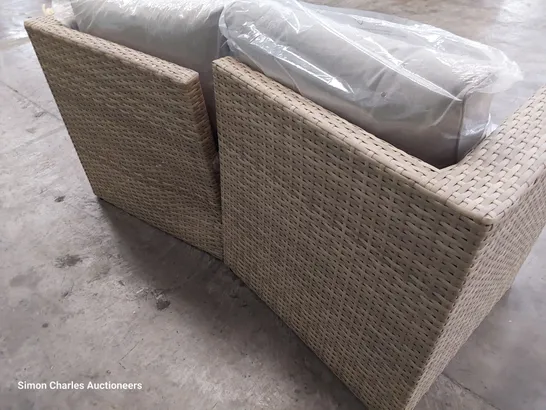 TWO SEATER LIGHT GREY RATTAN SOFA & CUSHIONS