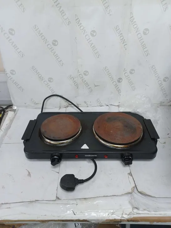 BOXED COOKWORKS BLACK TABLE TOP HOTPLATE DOUBLE HOB 