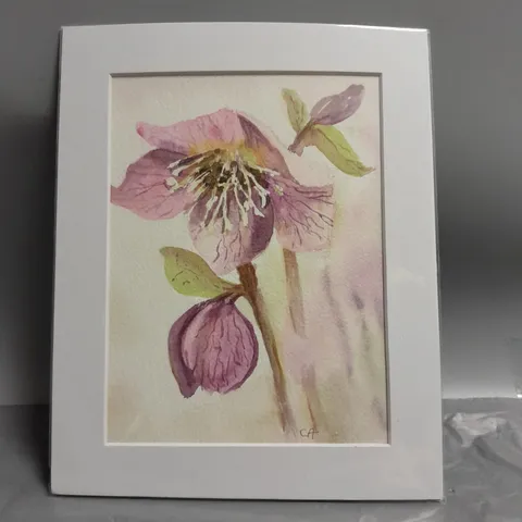 FRAMED SMALL WATERCOLOUR FLORAL PAINTING IN PINK HUES SIGNED CA