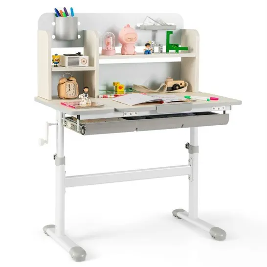 BOXED COSTWAY KIDS HEIGHT ADJUSTABLE STUDY DESK WITH TILT DESKTOP FOR 3-12 YEARS OLD - GREY