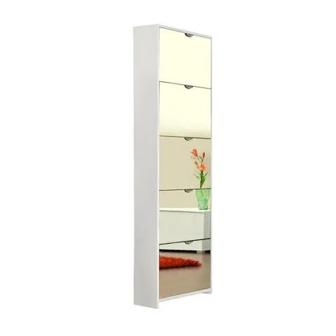 BODDEM MIRRORED SHOE CABINET IN WHITE WITH 5 FLAP DOORS 