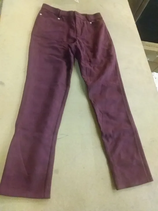 BOX OF APPROXIMATELY 20 MARLA WYNNE STRETCH FAUX SUEDE JEANS BURGUNDY - SIZE 12