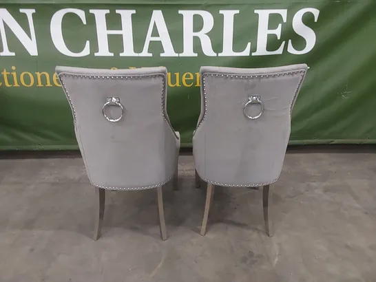 SET OF 2 IMPERIAL GREY VELVET BUTTON BACK DINING CHAIRS WITH CHROME LEGS 