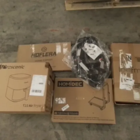 PALLET OF UNPROCESSED ITEMS TO INCLUDE HOMEDICS C TABLE, PROSCENIC AIR FRYER, AND THE CHUCK