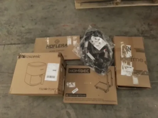 PALLET OF UNPROCESSED ITEMS TO INCLUDE HOMEDICS C TABLE, PROSCENIC AIR FRYER, AND THE CHUCK