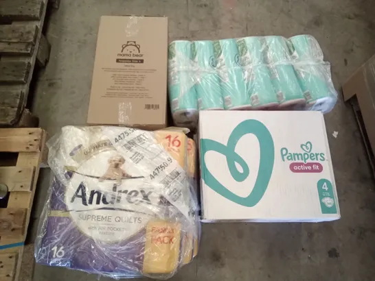 PALLET OF ASSORTED ITEMS INCLUDING MAMA BEAR ULTRA DRY NAPPIES, ANDREX FAMILY PACK, PAMPERS NAPPIES, ELEGANCE CLOUDSOFT TOILET PAPER 