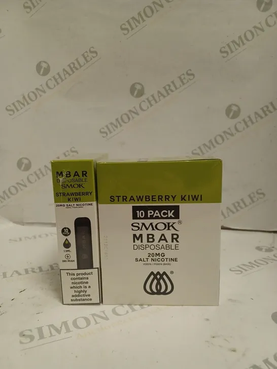 BOXED 1 PACK OF 10 SMOK M BAR DISPOSABLE VAPES - STRAWBERRY KIWI. 