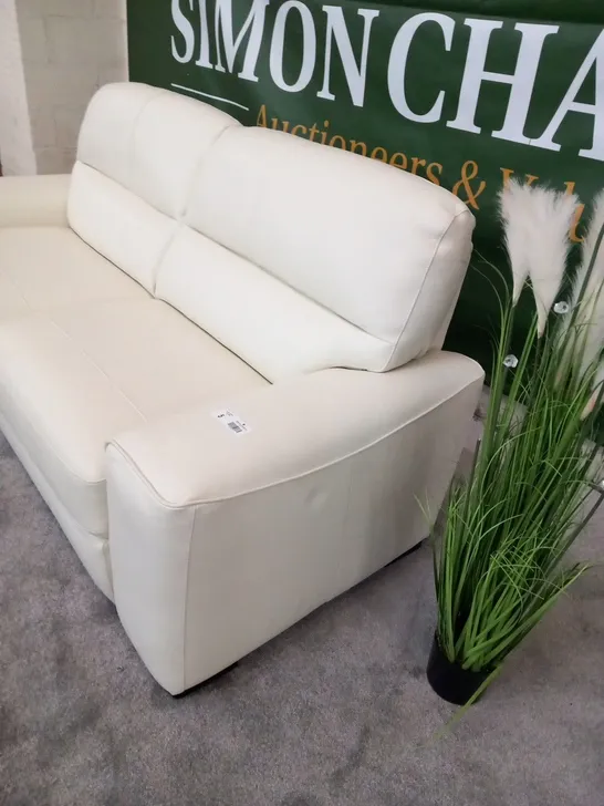 DESIGNER ITALIAN MADE SELVA CREAM LEATHER THREE SEATER SOFA