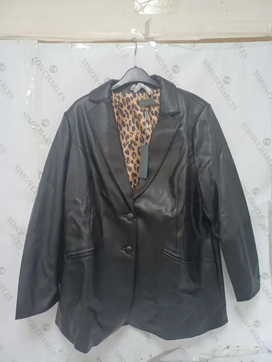 RUTH LANGSFORD FAUX LEATHER BLAZER IN BLACK SIZE 20