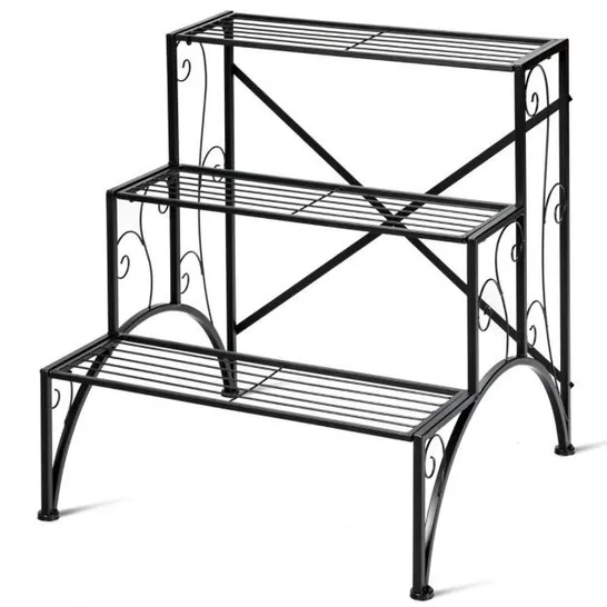 BOXED COSTWAY 3 TIERS METAL PLANT STAND LADDER FLOWER POT RACK DECORATIVE PLANTER HOLDER