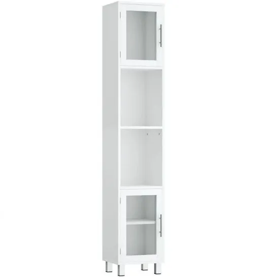 BOXED COSTWAY 2 DOOR 2 SHELF WHITE WOODEN SLIM BATHROOM CABINET