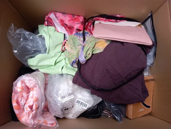 BOX OF APPROXIMATELY 15 ASSORTED CLOTHING ITEMS TO INCLUDE - TROUSER , BAG , TOP ETC