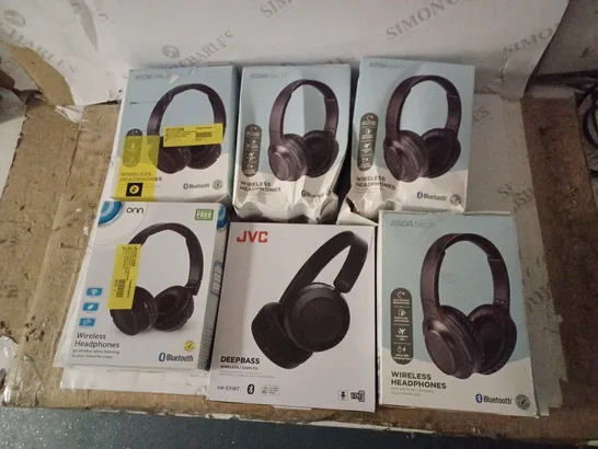 LOT OF 6 ASSORTED WIRELESS HEADPHONES TO INCLUDE JVC AND ASDATECH