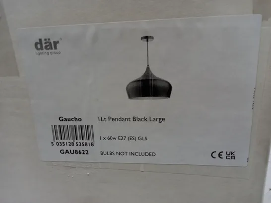 DAR LIGHTING GAU8622 GAUCHO 1 LIGHT PENDANT BLACK LARGE SHADE 