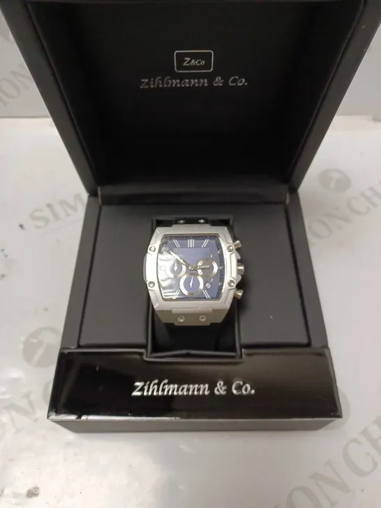 ZIHLMANN & CO BLUE TRIPLE DIAL STUD RUBBER STRAP WATCH