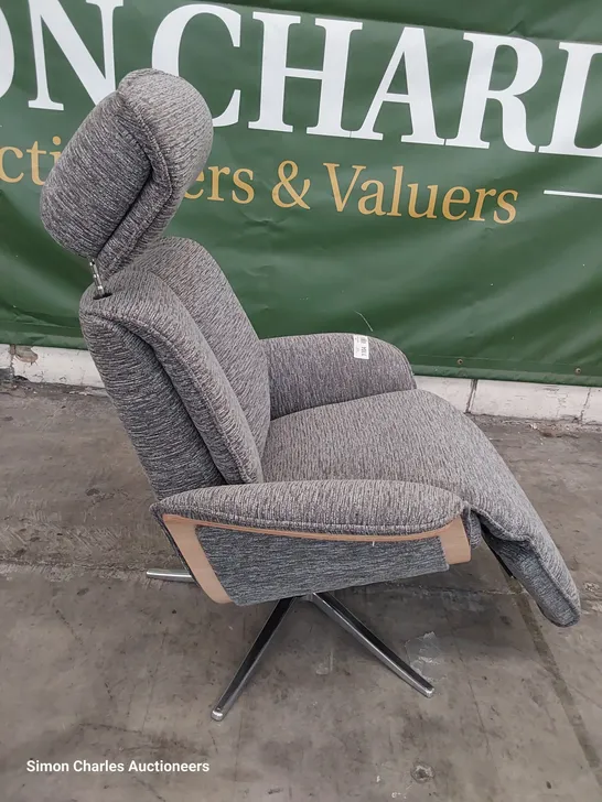 QUALITY BRITISH DESIGNER G PLAN OSLO POWER RECLINING SWIVEL CHAIR MIRAGE SLATE FABRIC 