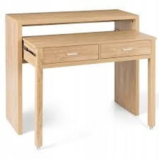 BOXED COSTWAY COSTWAY EXTENDING WRITING DESK WOODEN COMPUTER TABLE WITH 2 DRAWERS