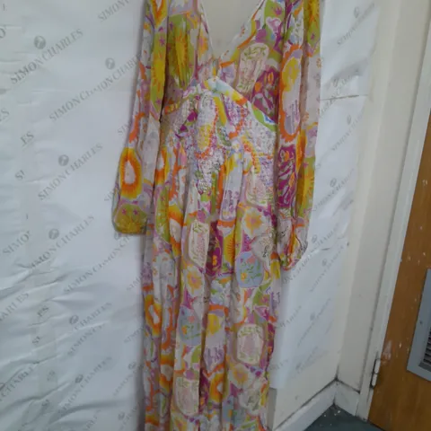NEVER FULLY DRESSED PLUNGEFRONT MAXI DRESS IN MULTICOLOUR MOSAIC REIGN SIZE 16