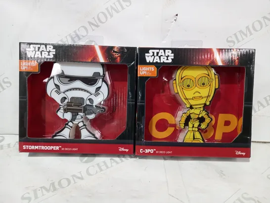 LOT OF 2 STAR WARS 3D DECO LIGHTS TO INCLUDE C-3P0, AND STORMTROOPER