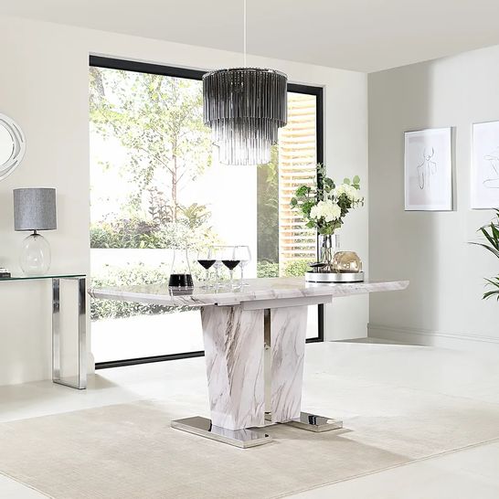BOXED DESIGNER VIENNA GREY MARBLE 120-160CM EXTENDING DINING TABLE (ONLY 1 OF 2 BOXES)