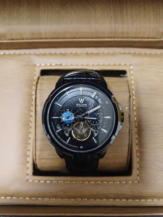 WILLIAM JOURDAIN PART SKELETON AUTOMATIC BLACK LEATHER STRAP WRISTWATCH