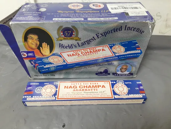 BOXED LOT OF 12 PACKS OF NAGCHAMPA INCENSE STICKS