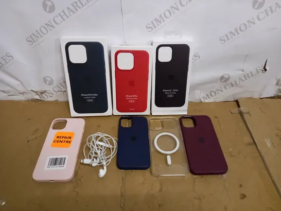 BOX OF ASSORTED IPHONE CASES AND HEADPHONES