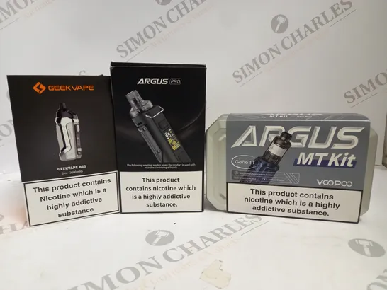 APPROXIMATELY 20 ASSORTED BOXED VAPING PRODUCTS TO INCLUDE GEEKVAPE B60, VOOPOO ARGUS PRO, VOOPOO ARGUS MT KIT ETC