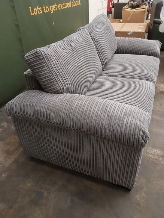 DESIGNER 3 SEATER GREY FABRIC CORDUROY SOFA 