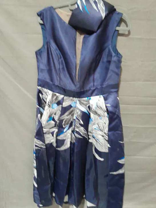 ALISA STYLE BLUE FLORAL BELTED DRESS - XXL