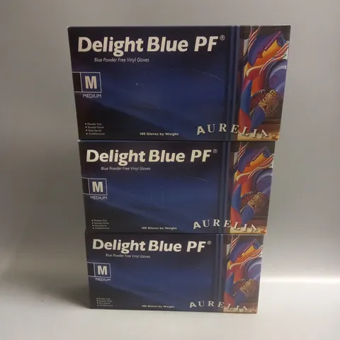 BOX OF 10 AURELIA DELIGHT BLUE PF VINYL GLOVES - MEDIUM