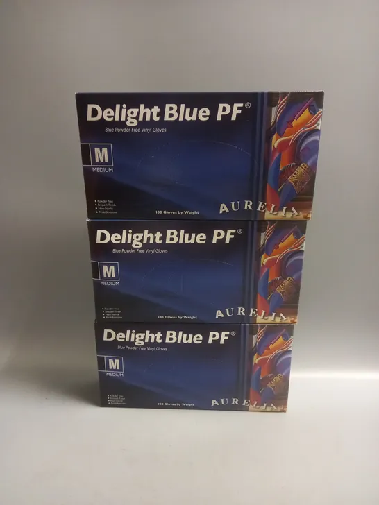 BOX OF 10 AURELIA DELIGHT BLUE PF VINYL GLOVES - MEDIUM