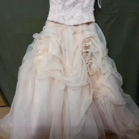 RONALD JOYCE PINK EMBELLISHED WEDDING DRESS - UK 12